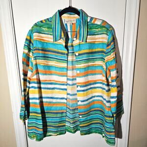 Jones New York Sport 100% Linen Button Shirt Jacket 3/4 Sleeve Sz XL Watercolor